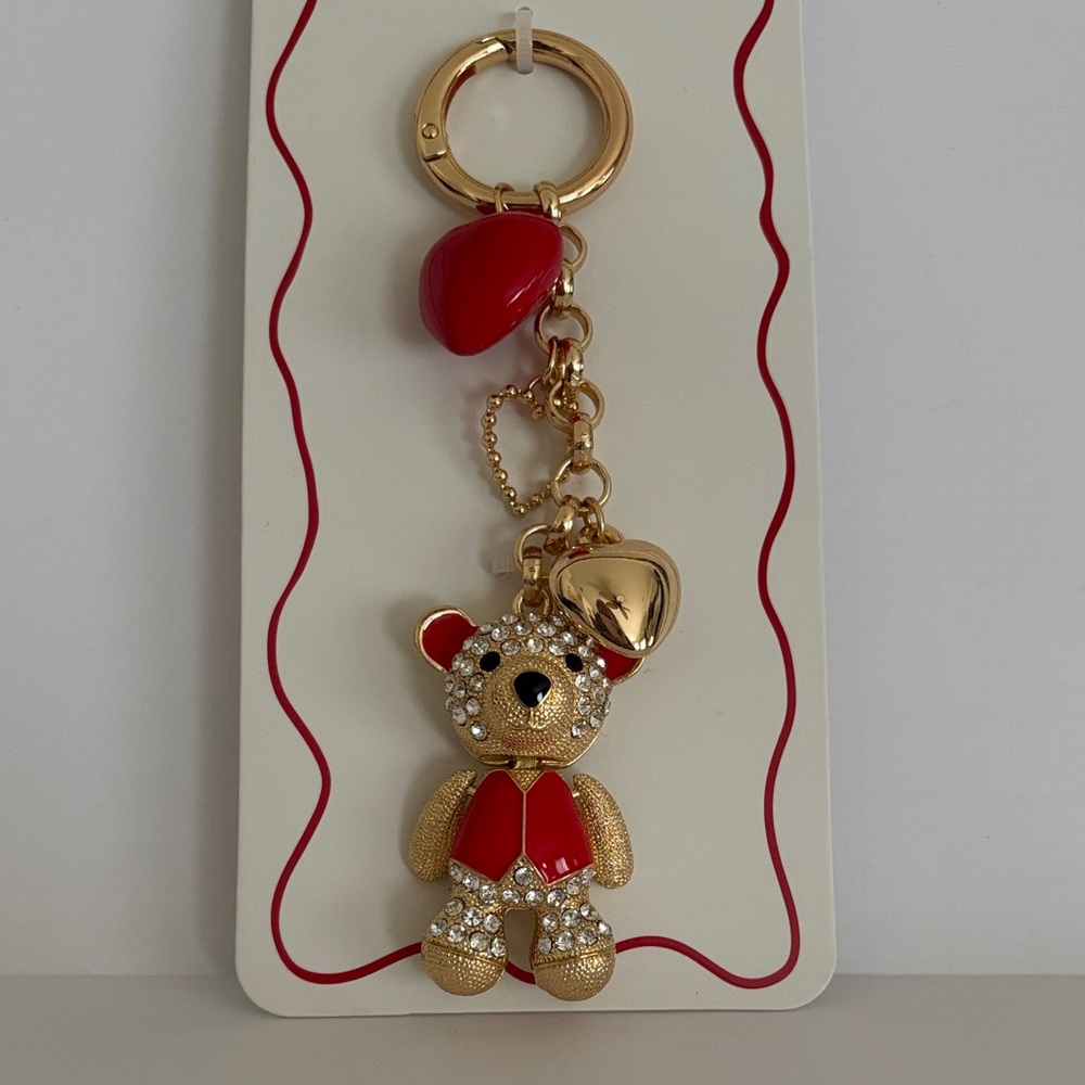 ☀️Studio Gold and Red Bling Bear Bag Charm - Picture 2 of 5